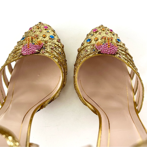GUCCI || Crystal Tiger Head Gold Stone Embellished Heels Pumps EU 40.5 US 10.5 - Picture 10 of 16